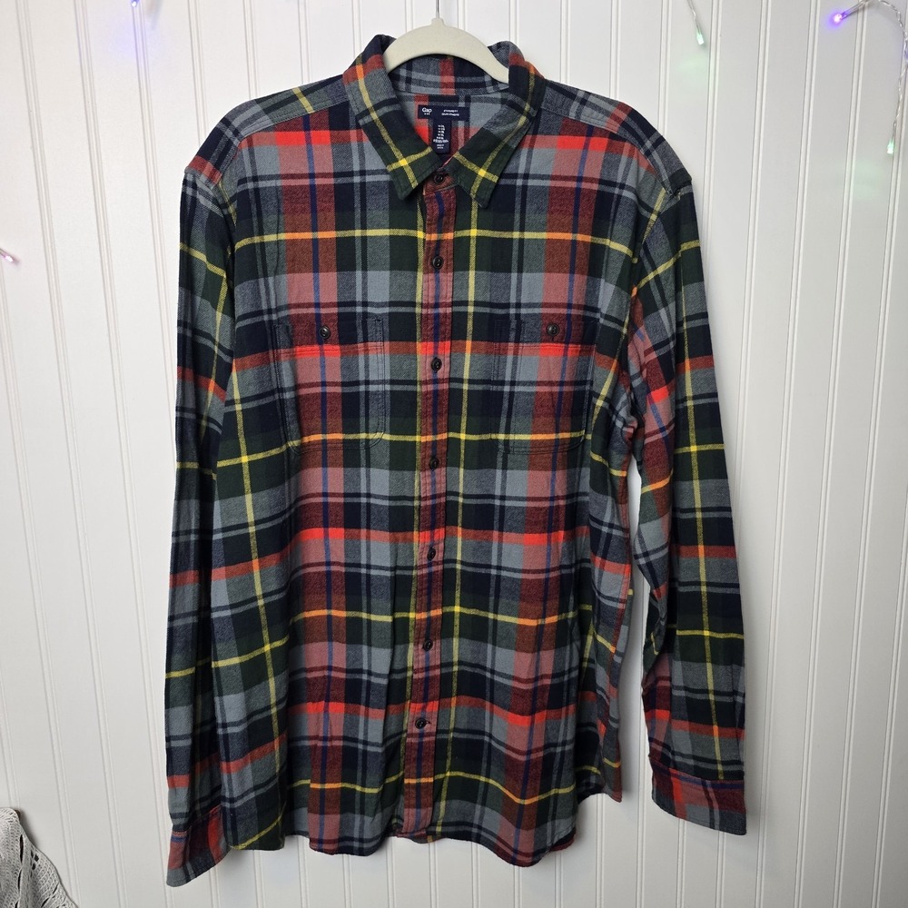 Gap Mens XL Flannel Midwei‎ Plaid Button Down Shirt Multi Color 844657-11